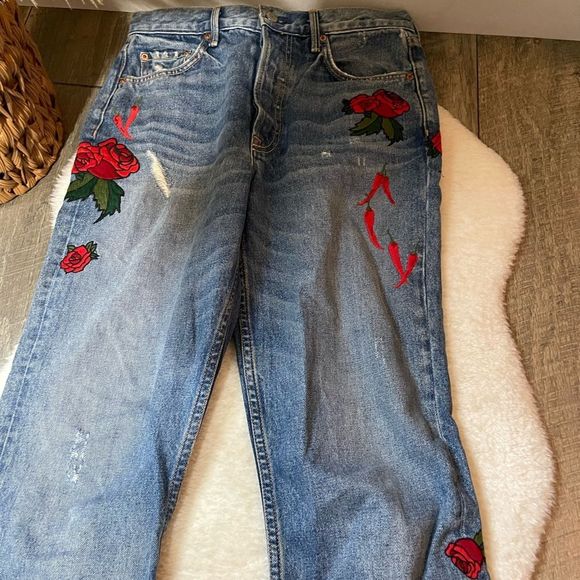 Grlfrnd x Revolve High Rise Straight Day After Day Embroidered Rose Peppers - Picture 3 of 9